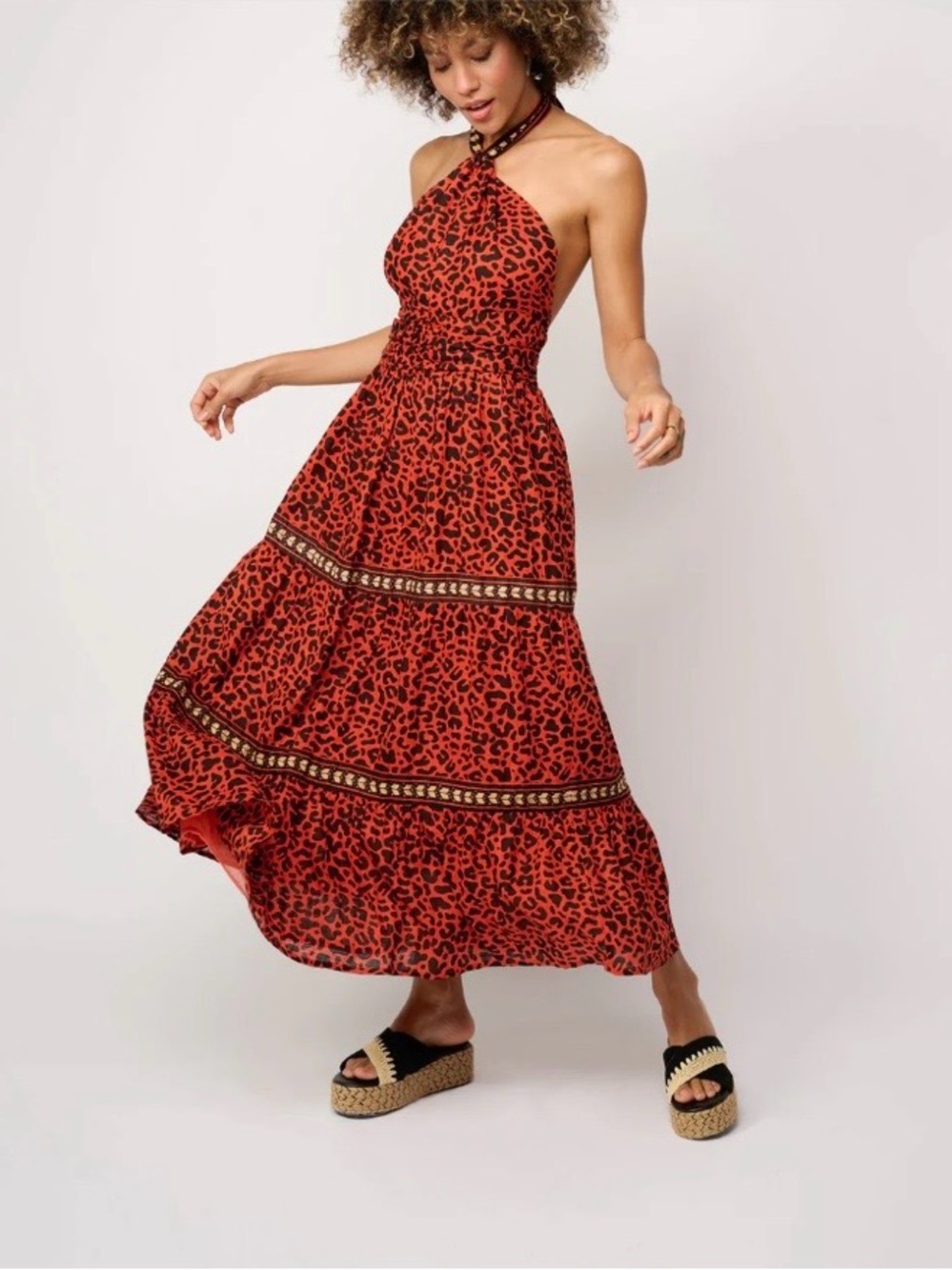 Z&L Europe NWT Selvaggio Halter Neck Red Leopard Maxi Dress Size XS